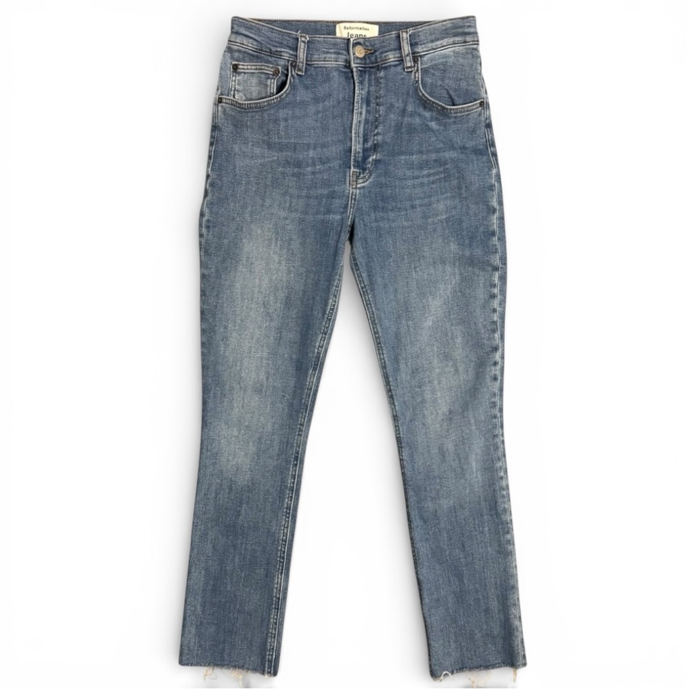 Reformation High Rise Skinny Crop Jeans Darwin Wash Fray Hem Size 29